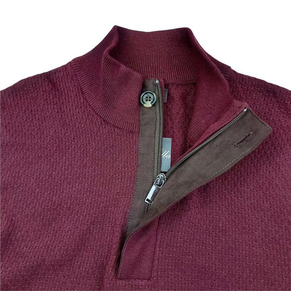 Tasso Elba Sweater Mens Medium Burgundy 1/4 Zip Knitted High Neck Long Sleeve - Picture 5 of 9
